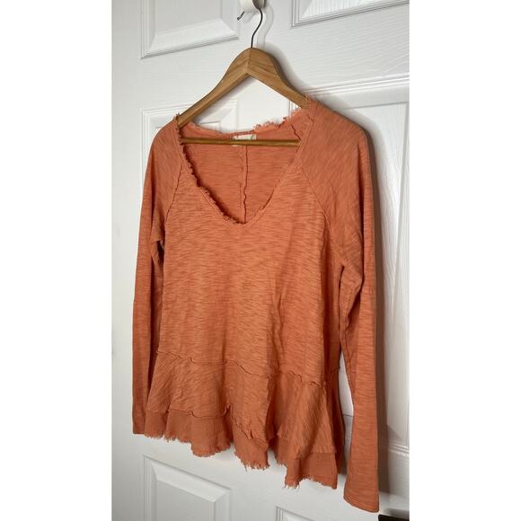 Altar'd State Women's Long Sleeve Orange Top Fringe V-Neck Shirt Size Small - Picture 3 of 9